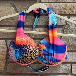 VENUS Marilyn Push-Up Halter Top 34C Vivid Colorful Animal Print Lisa frank